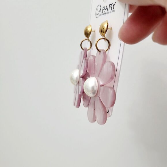 Brand New Light Purple Flower Gold Tone Earrings - Picture 3 of 6